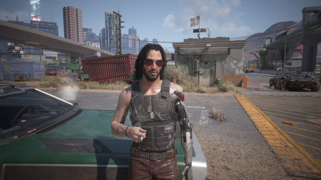 Johnny Silverhand near a car